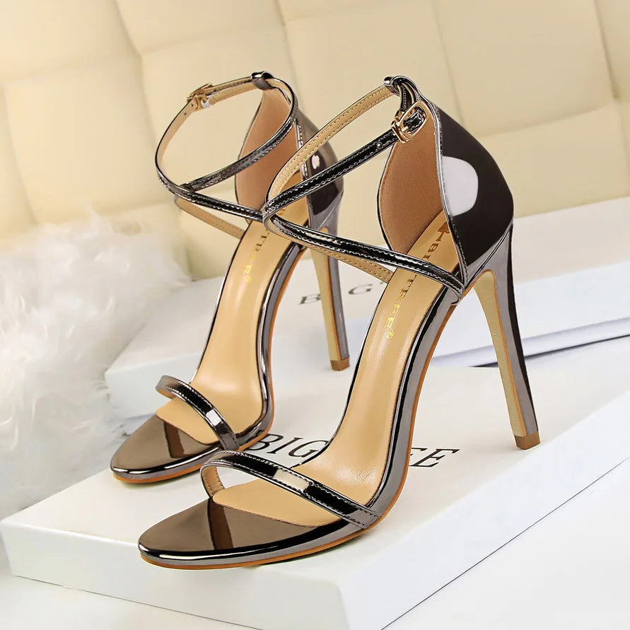 Champagne Gold High Heel Shoes – Ankle Strap Pointed Toe Sandals