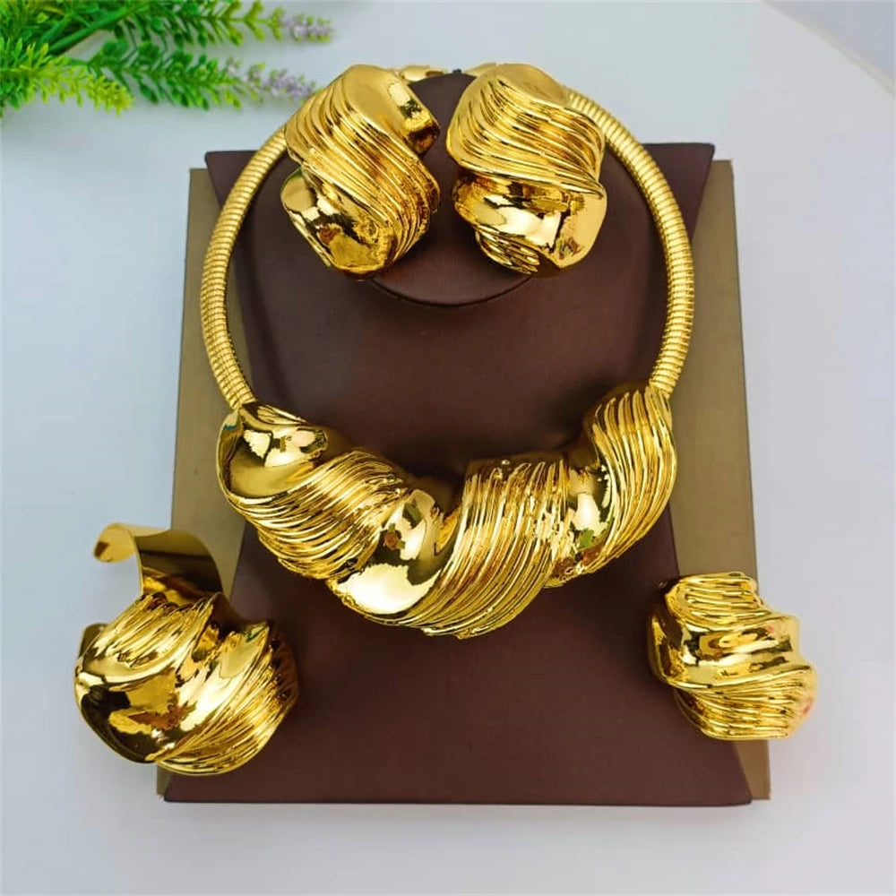 EMMA Luxury African Italian Gold Jewellery Set – Big Statement Necklace, Earrings, Bracelet & Ring for Women & Mama