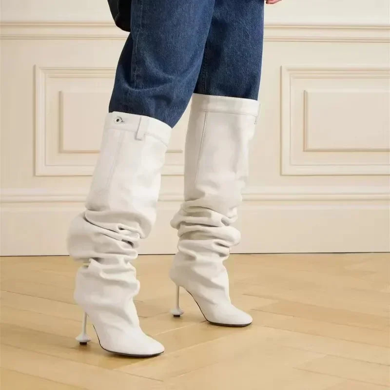 Over-the-Knee High Heel Boots – Wide Tube Slouchy Square Toe Statement Boots for Women