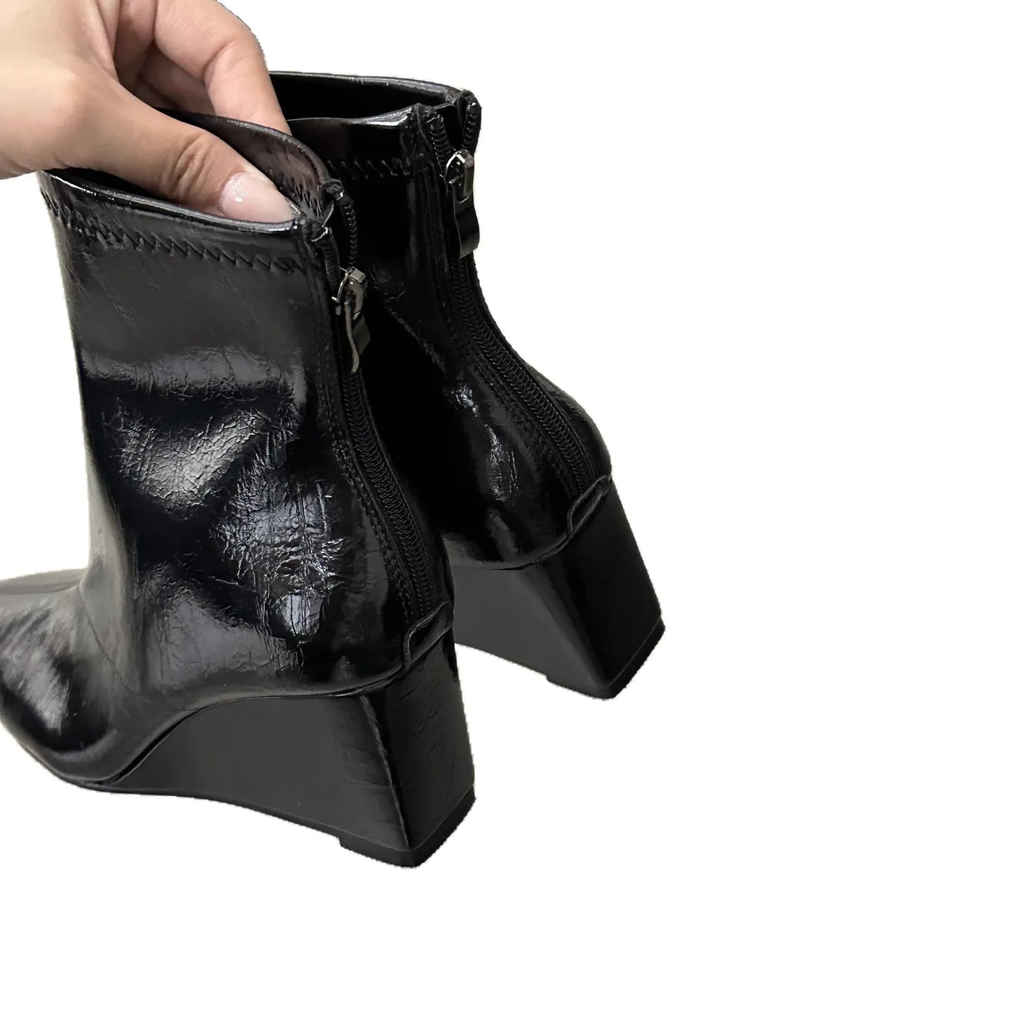 Pointed Toe Short Boots for Women – Elegant High Heel Ankle Boots in Synthetic Leather