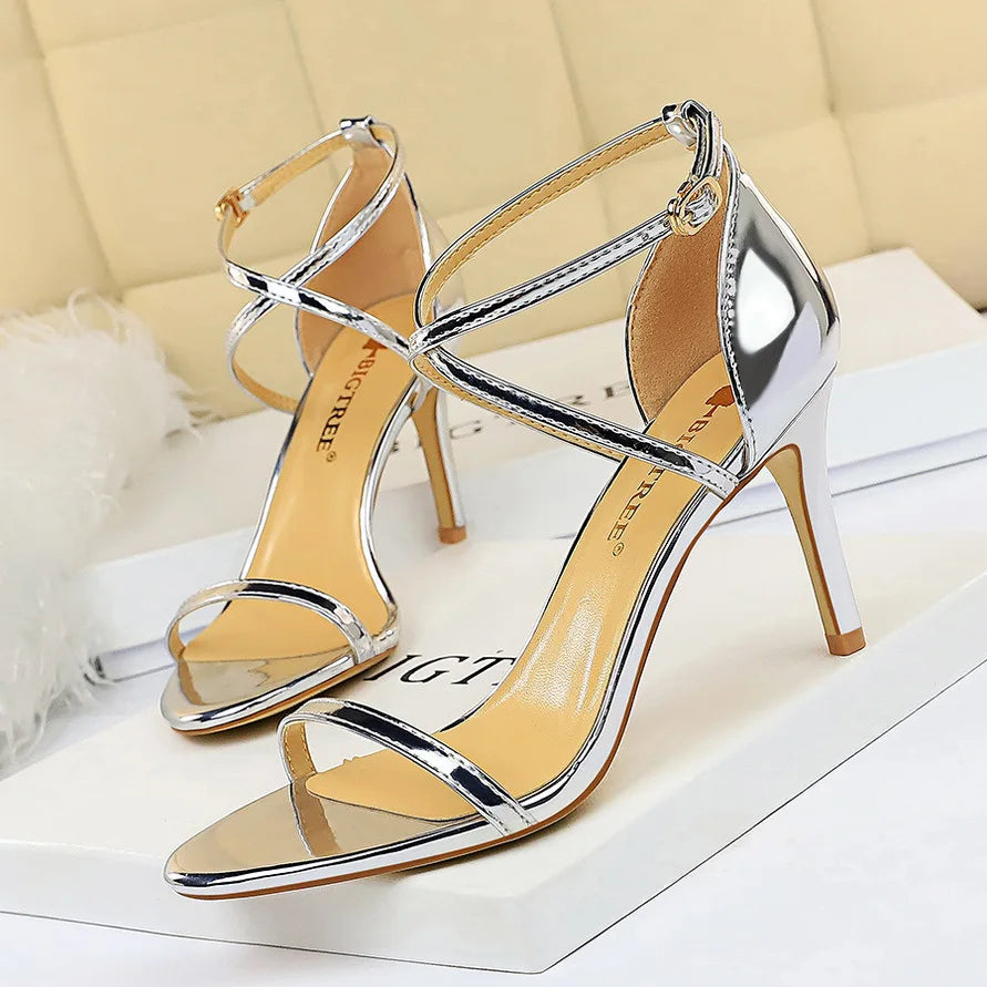 Champagne Gold High Heel Shoes – Ankle Strap Pointed Toe Sandals