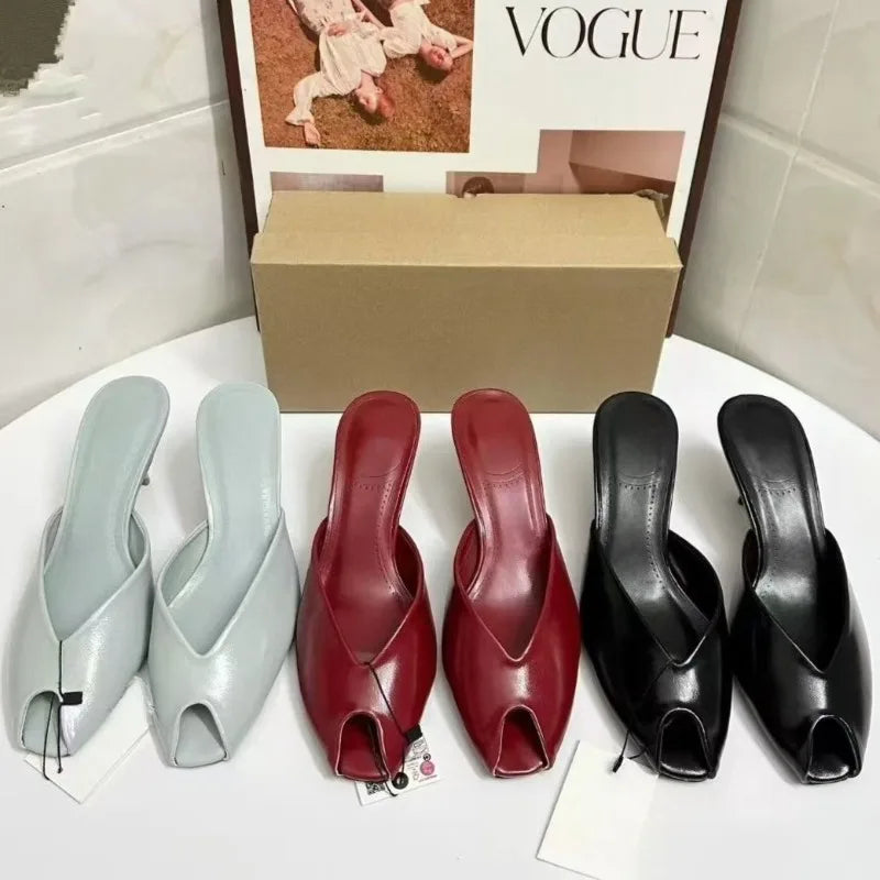 Patent Leather Peep Toe Mule Heels for Women – Elegant Stiletto Party & Banquet Sandals