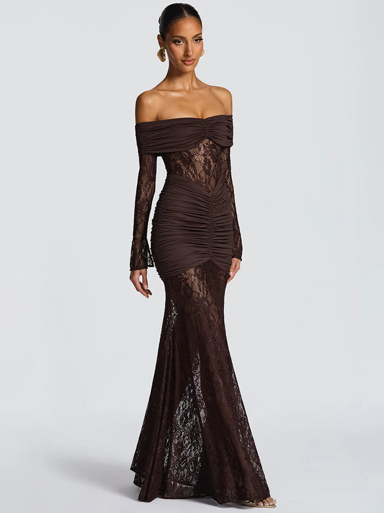Off-Shoulder Lace Maxi Dress