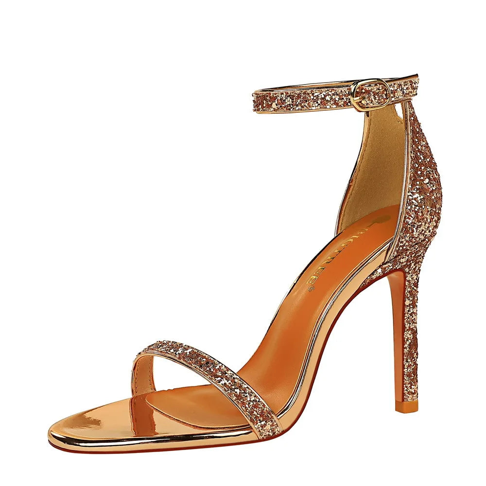 Sequin High Heel Shoes – Hollow Strap Stiletto Sandals