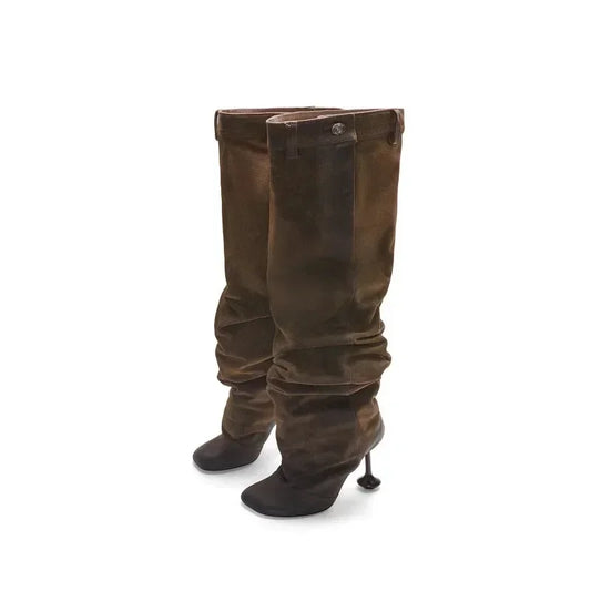 Over-the-Knee High Heel Boots – Wide Tube Slouchy Square Toe Statement Boots for Women