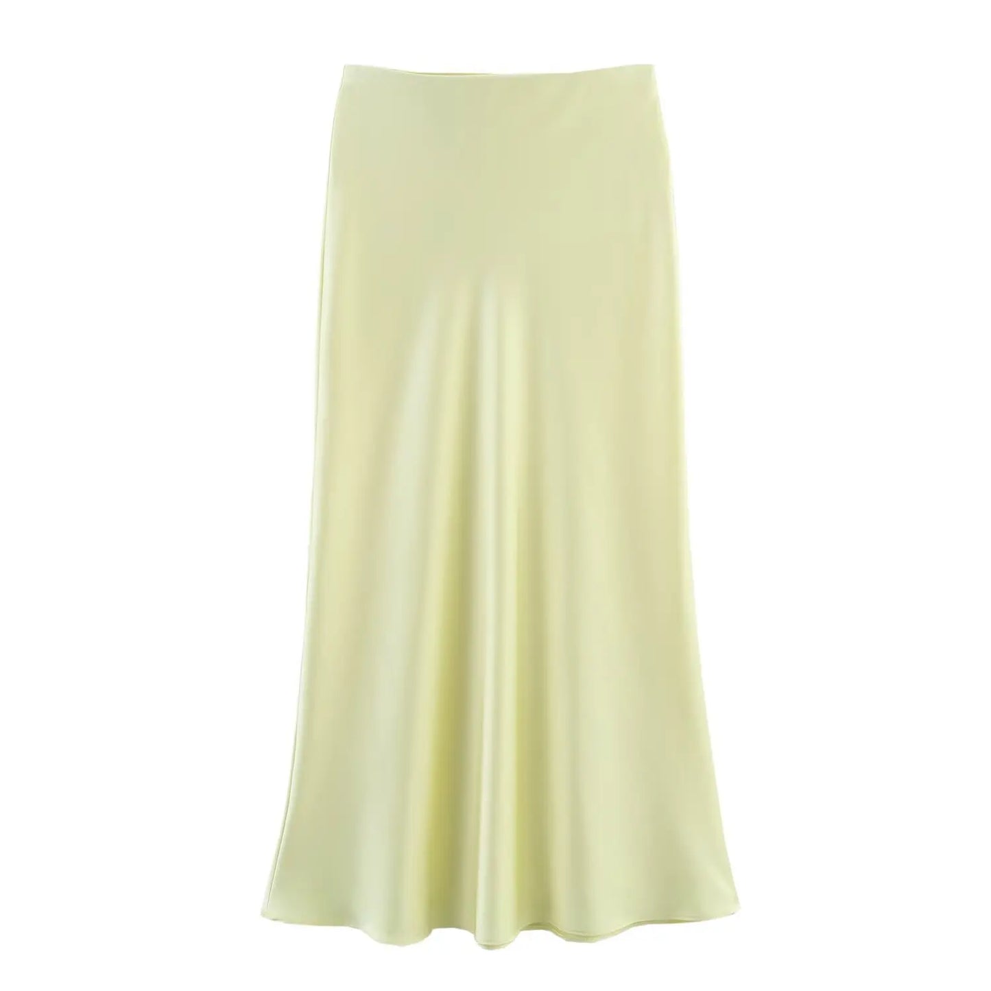 Vintage Satin Solid Long Skirts - Women High Waist Satin