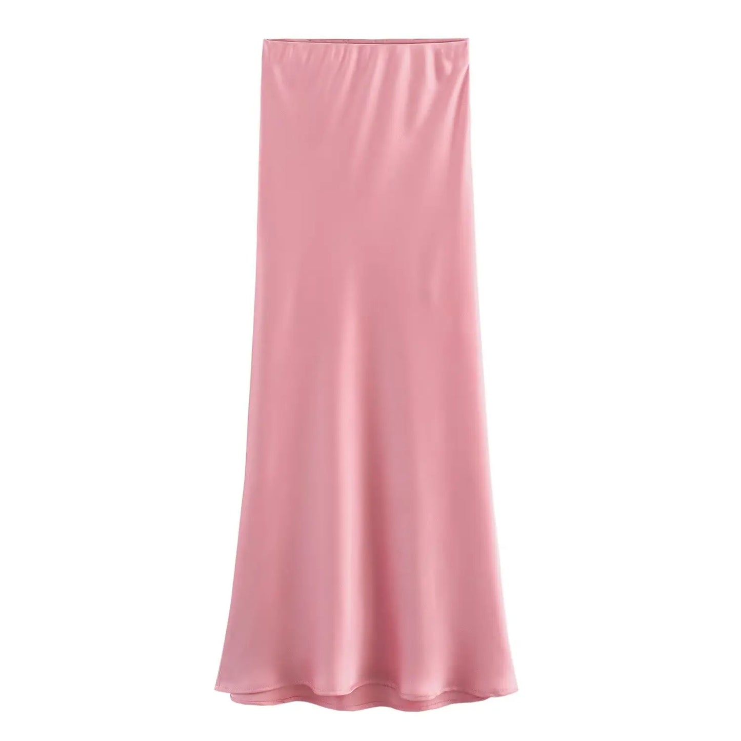 Vintage Satin Solid Long Skirts - Women High Waist Satin