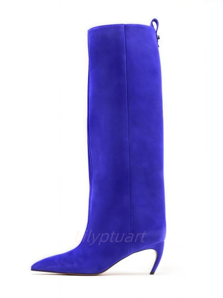 Wide Fit Pointed Toe Knee-High Boots – Chic Slim Heel Party & Evening Boots for Women