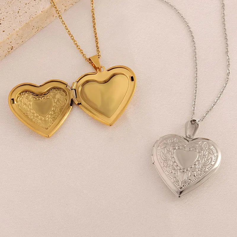 Gold Plated Heart Locket Necklace – Openable Stainless Steel Pendant with Love & Faith Embossing (Memorial Keepsake)
