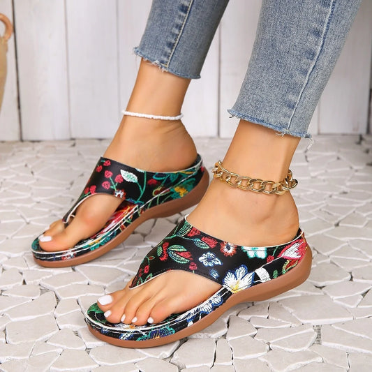 New Floral Thick Heel Sandals - Open Toes - Women's Shoes