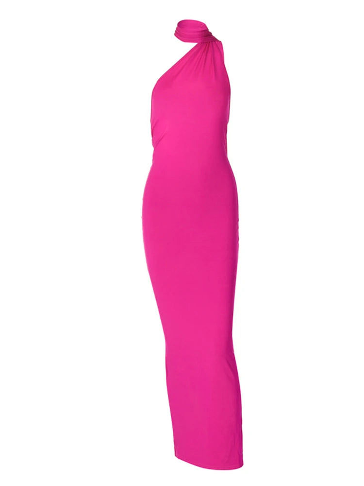 Backless Halter Knit Maxi Dress – High Stretch Slim-Fit Sheath for any occasion.