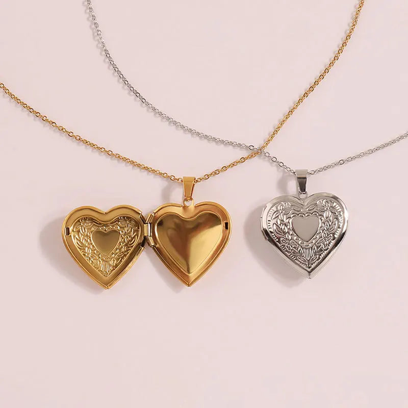 Gold Plated Heart Locket Necklace – Openable Stainless Steel Pendant with Love & Faith Embossing (Memorial Keepsake)
