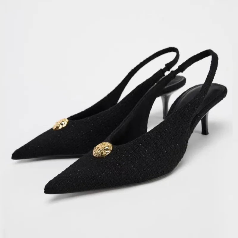 Ankle Wrap High Heel Sandals for Women – Elegant Stiletto Slingback Dress Shoes with Metal Buckle