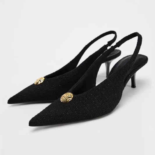 Ankle Wrap High Heel Sandals for Women – Elegant Stiletto Slingback Dress Shoes with Metal Buckle