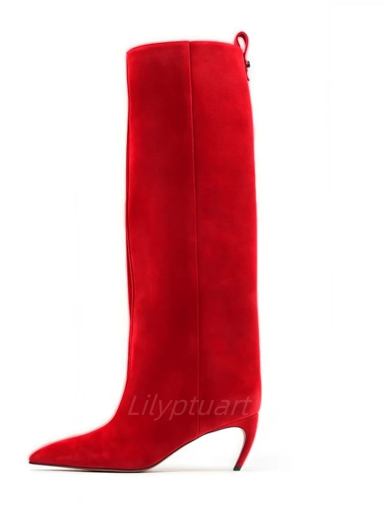 Wide Fit Pointed Toe Knee-High Boots – Chic Slim Heel Party & Evening Boots for Women