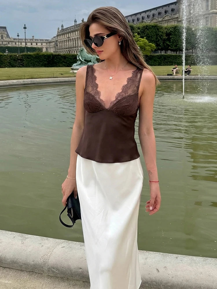 Elegant Women Lace Satin Vest Tops