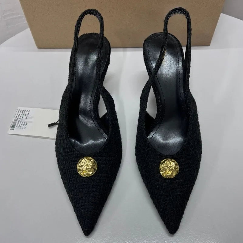 Ankle Wrap High Heel Sandals for Women – Elegant Stiletto Slingback Dress Shoes with Metal Buckle