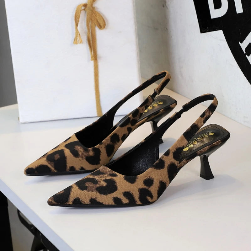 Leopard Print Pointed Toe High Heels for Women – Hollow Buckle Strap Thin Heel Party Pumps