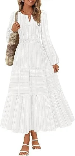 Elegant Princess V-Neck Dress – Slim Fit Long Sleeve Mid-Calf Gown for Women