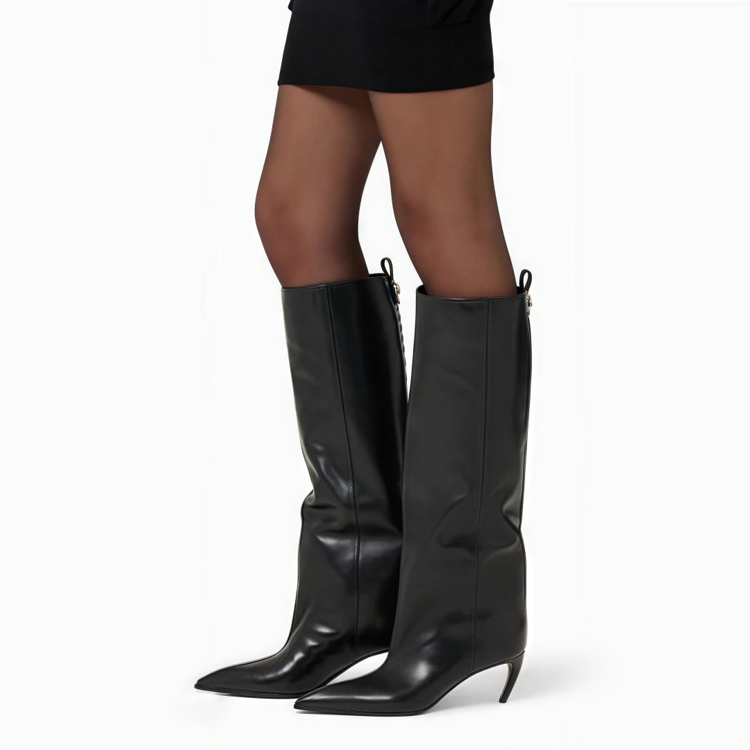 Wide Fit Pointed Toe Knee-High Boots – Chic Slim Heel Party & Evening Boots for Women