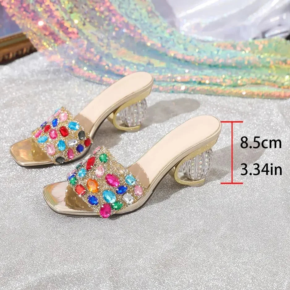 Rhinestone Platform High Heel Mule Shoes