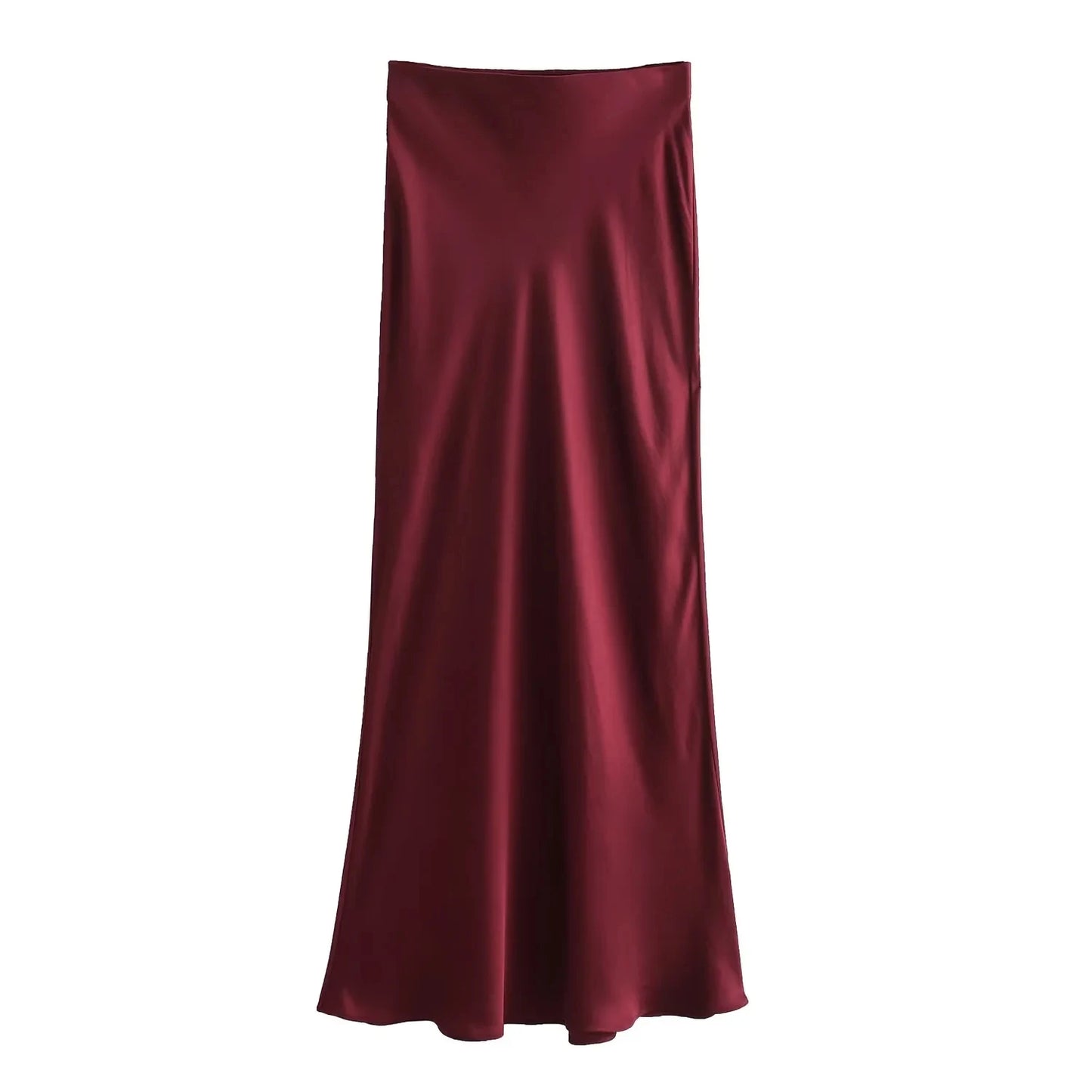 Vintage Satin Solid Long Skirts - Women High Waist Satin