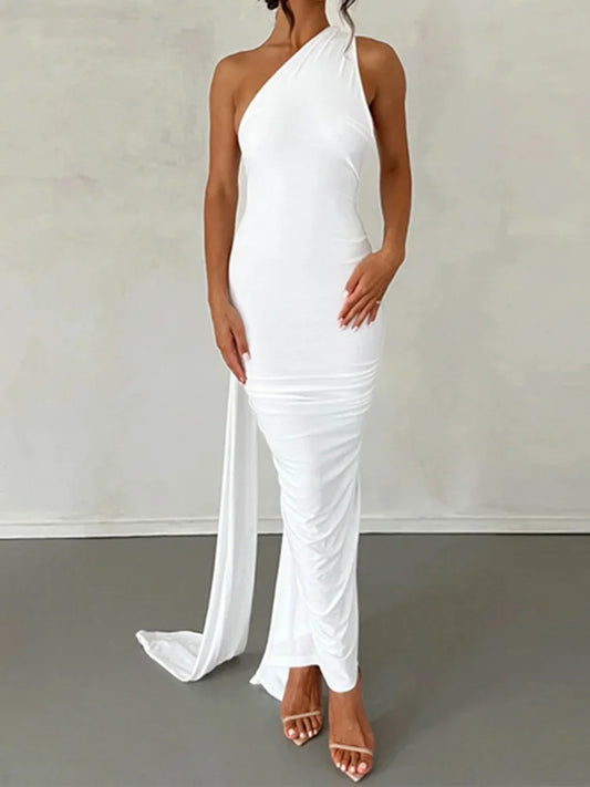 Backless Halter Knit Maxi Dress – High Stretch Slim-Fit Sheath for any occasion.