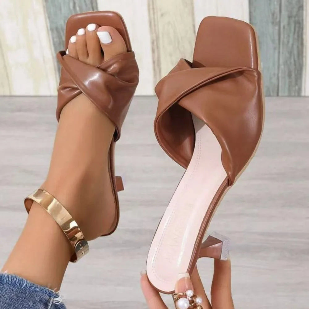 Fashion Summer Women Shoes New Handmade Square Open Toe High Heels Outdoor Fashion Slippers Wedding Party Fashion Party shoes