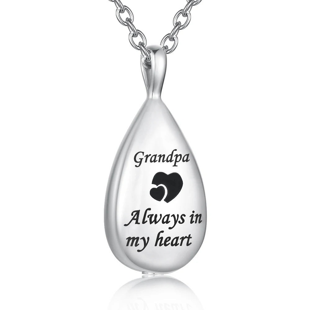“Always in My Heart” Teardrop Ashes Necklace – Stainless Steel Cremation Urn Pendant Memorial Keepsake