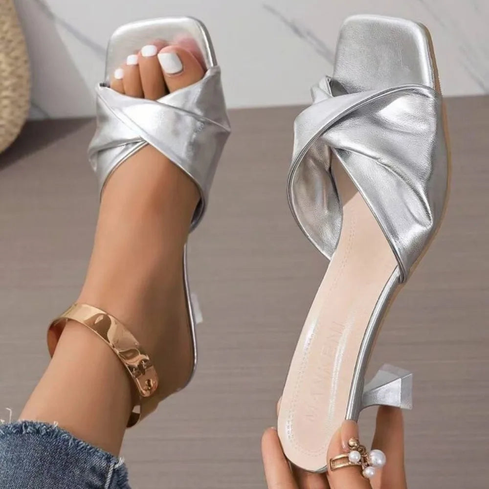 Fashion Summer Women Shoes New Handmade Square Open Toe High Heels Outdoor Fashion Slippers Wedding Party Fashion Party shoes