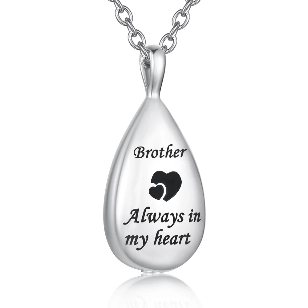 “Always in My Heart” Teardrop Ashes Necklace – Stainless Steel Cremation Urn Pendant Memorial Keepsake