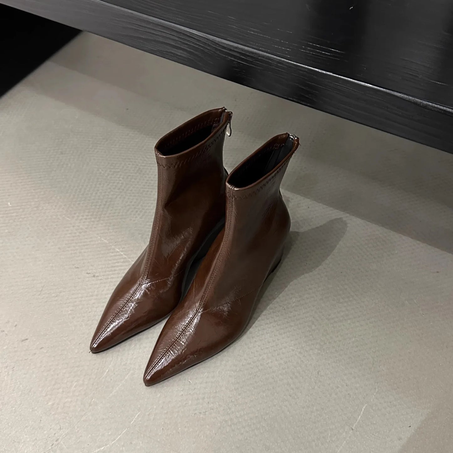 Pointed Toe Short Boots for Women – Elegant High Heel Ankle Boots in Synthetic Leather