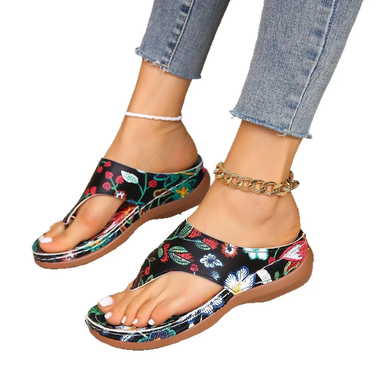 New Floral Thick Heel Sandals - Open Toes - Women's Shoes