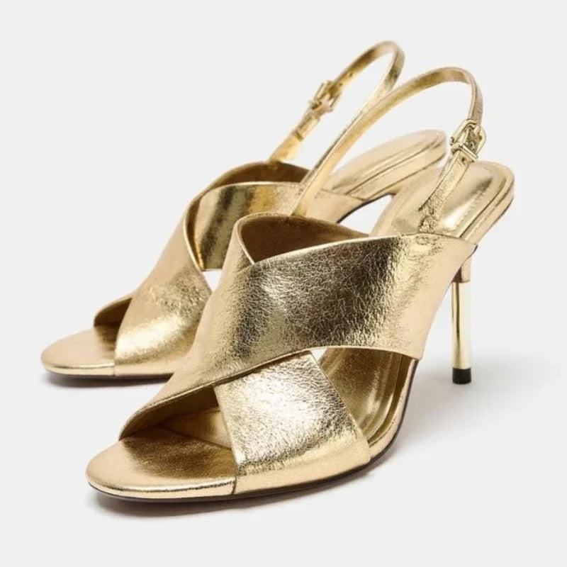 Designer Suede Wide Cross Strap Heeled Sandals Women Sexy Open Toe Slingback High Heels for Ladies Elegant Banquet Dress Shoes