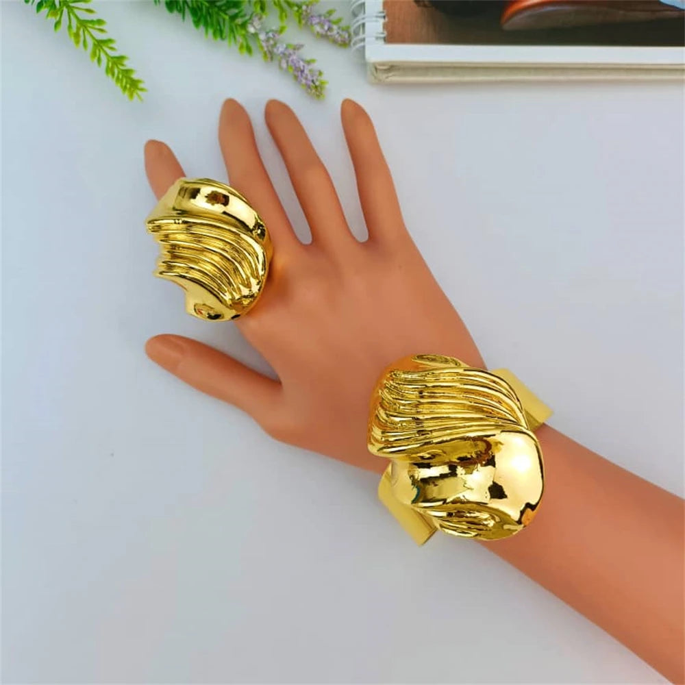 EMMA Luxury African Italian Gold Jewellery Set – Big Statement Necklace, Earrings, Bracelet & Ring for Women & Mama