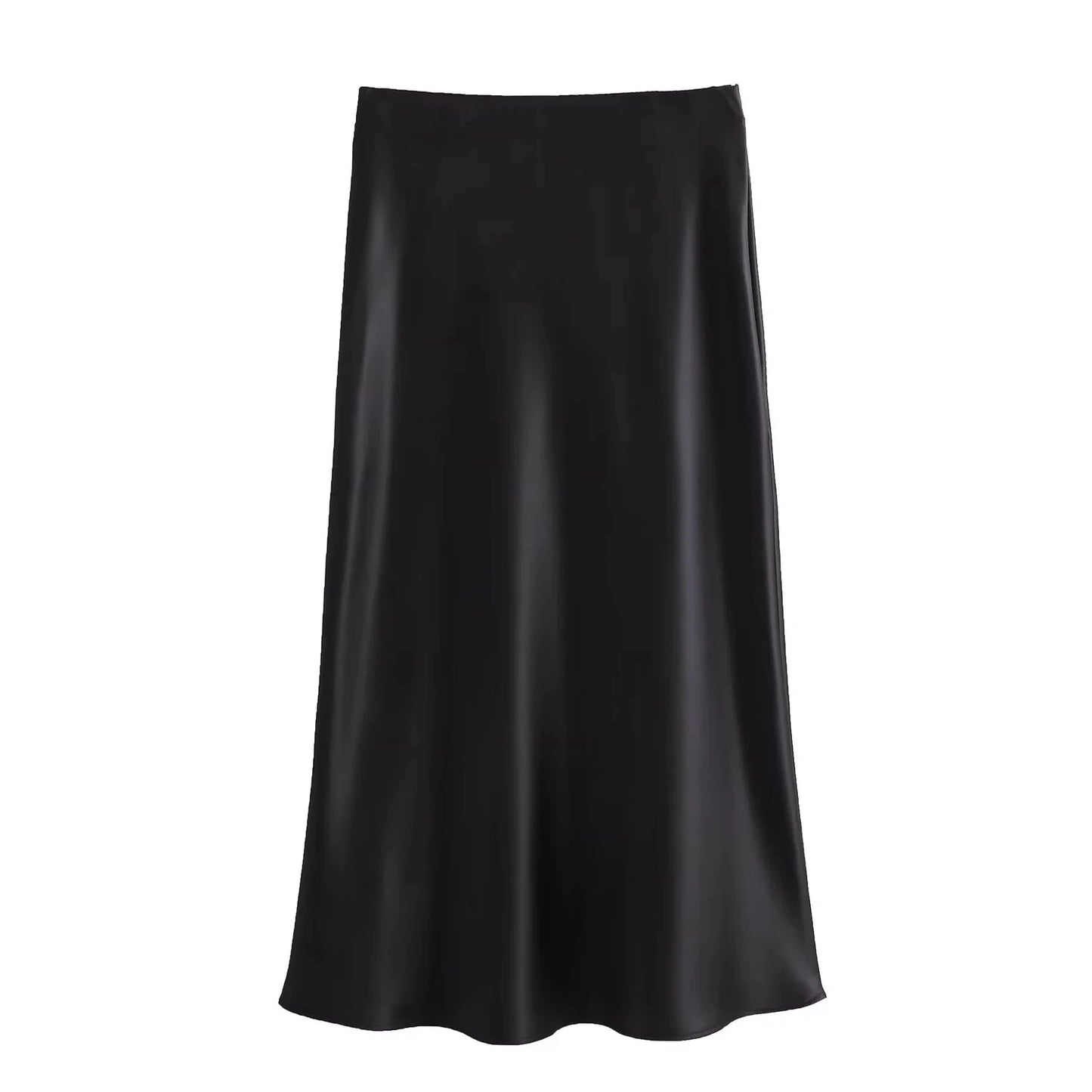 Vintage Satin Solid Long Skirts - Women High Waist Satin