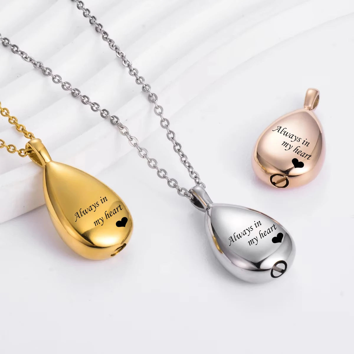 Stainless Steel Teardrop Always in my heart Pet Urn Pendant Necklace