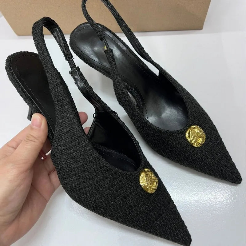 Ankle Wrap High Heel Sandals for Women – Elegant Stiletto Slingback Dress Shoes with Metal Buckle