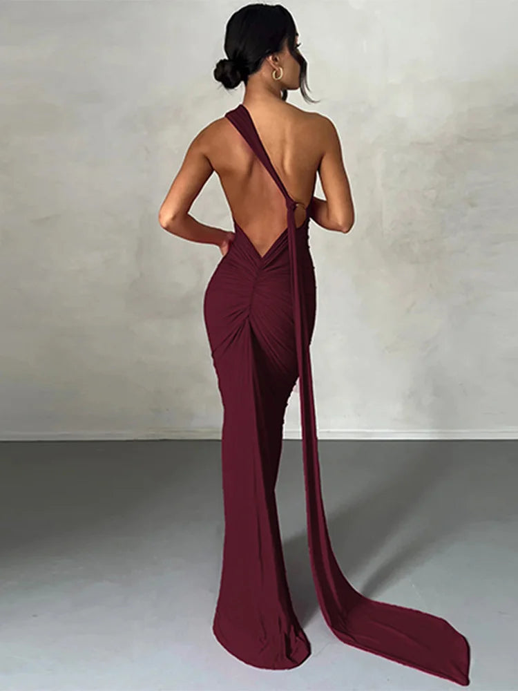 Backless Halter Knit Maxi Dress – High Stretch Slim-Fit Sheath for any occasion.