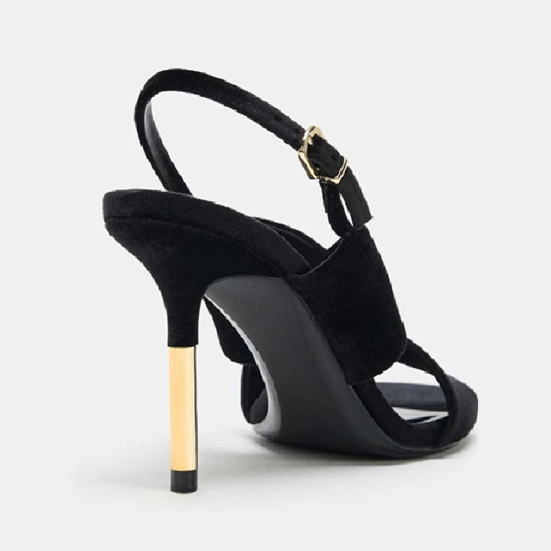 Designer Suede Wide Cross Strap Heeled Sandals Women Sexy Open Toe Slingback High Heels for Ladies Elegant Banquet Dress Shoes