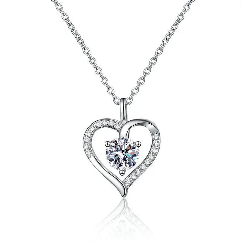 1ct D-Color Moissanite Heart Necklace – 100% 925 Sterling Silver Sparkling Pendant for Women (VVS1, Wedding & Gift Jewelry)
