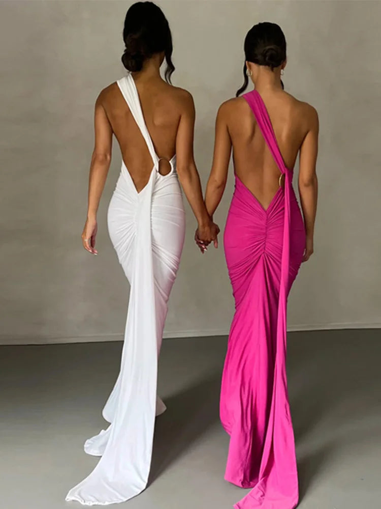 Backless Halter Knit Maxi Dress – High Stretch Slim-Fit Sheath for any occasion.
