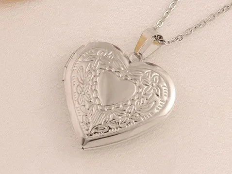 Gold Plated Heart Locket Necklace – Openable Stainless Steel Pendant with Love & Faith Embossing (Memorial Keepsake)