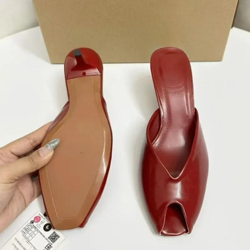 Patent Leather Peep Toe Mule Heels for Women – Elegant Stiletto Party & Banquet Sandals