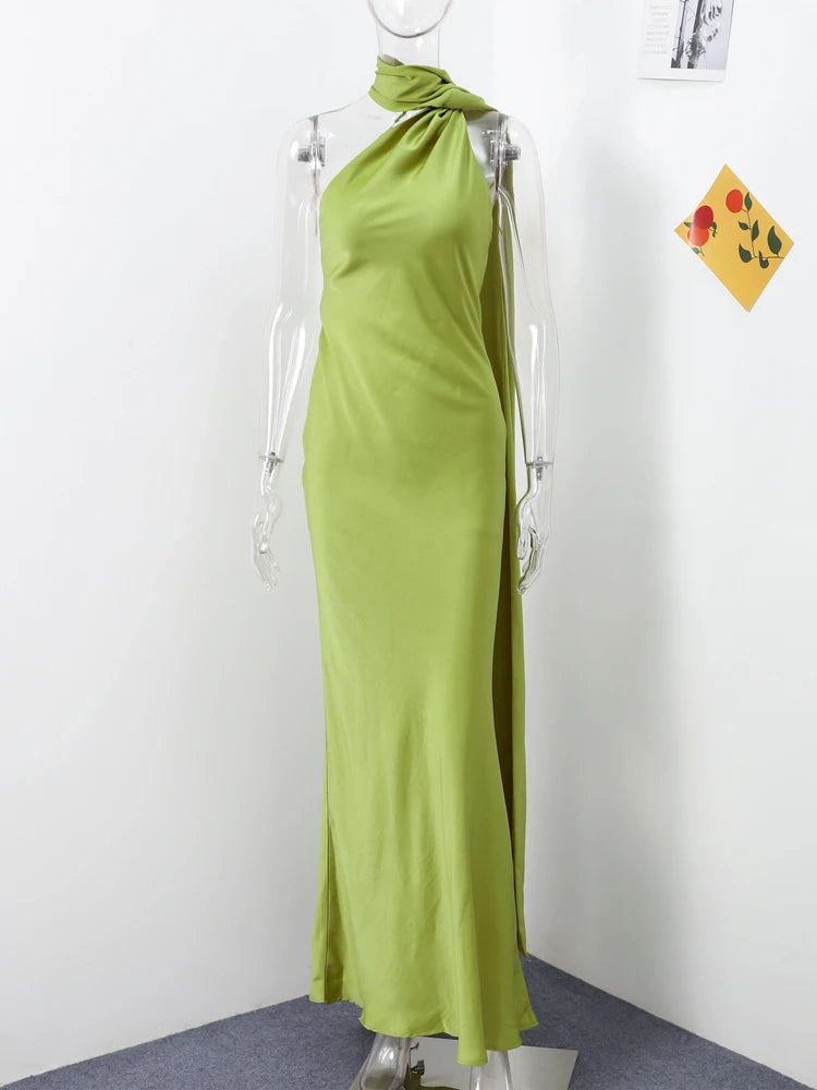 Elegant Ribbon Halter Backless Maxi Dress – Off-Shoulder Slim Fit Summer Party Gown for Women (2025 Collection)