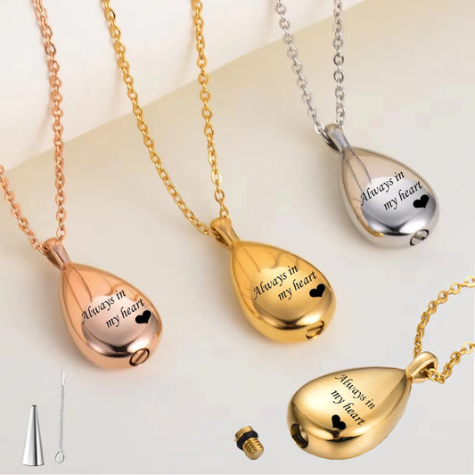 Stainless Steel Teardrop Always in my heart Pet Urn Pendant Necklace