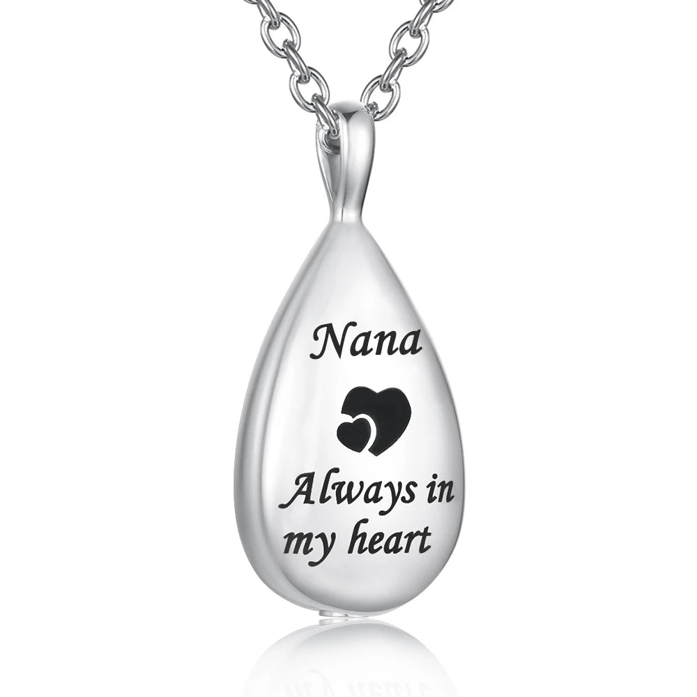 “Always in My Heart” Teardrop Ashes Necklace – Stainless Steel Cremation Urn Pendant Memorial Keepsake