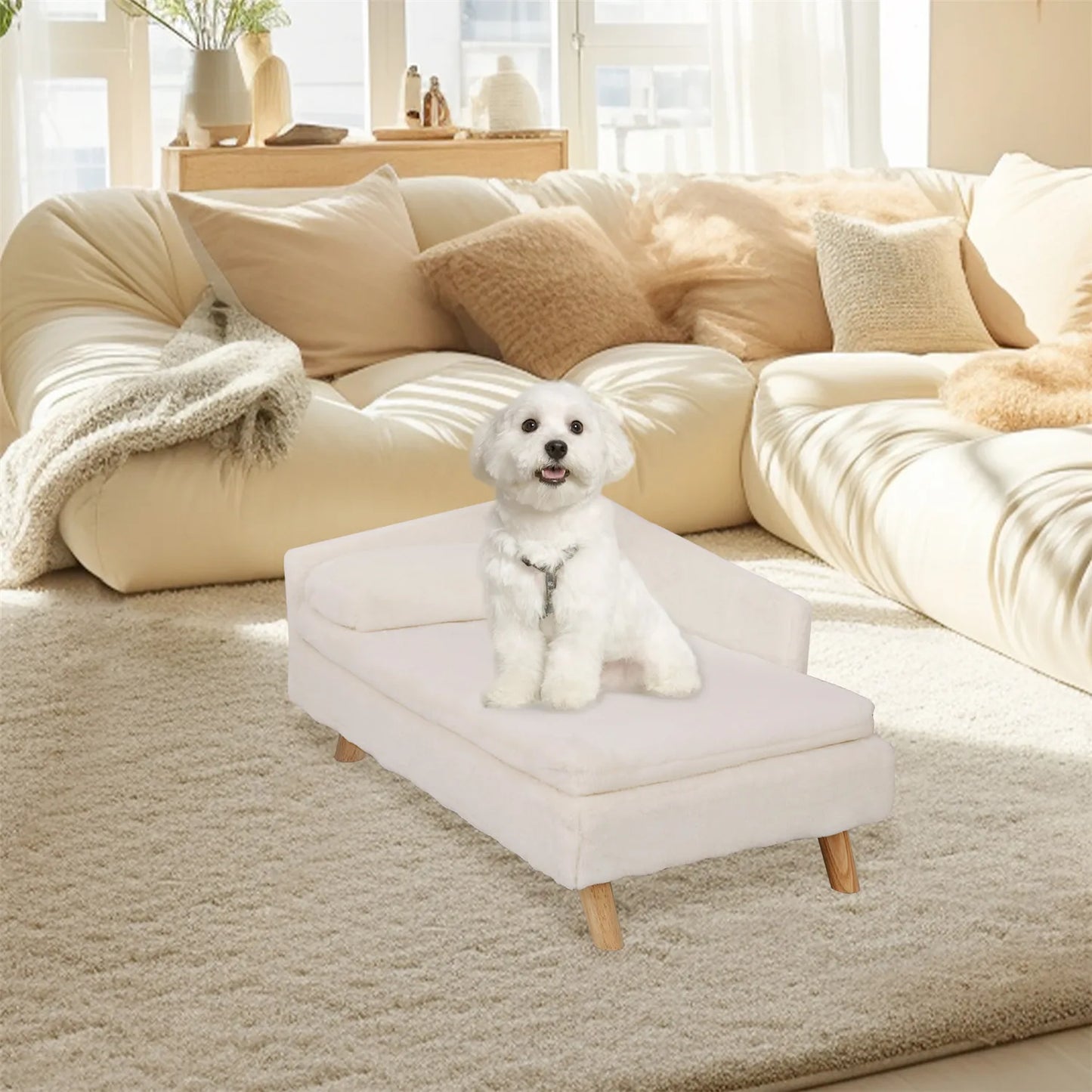 Elevated Pet Bed with Cozy Waterproof Pad – Small Dog & Kitten Sofa Bed with Wooden Legs