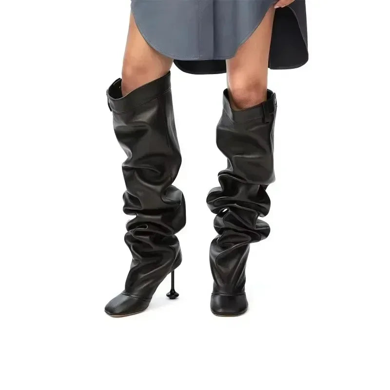 Over-the-Knee High Heel Boots – Wide Tube Slouchy Square Toe Statement Boots for Women