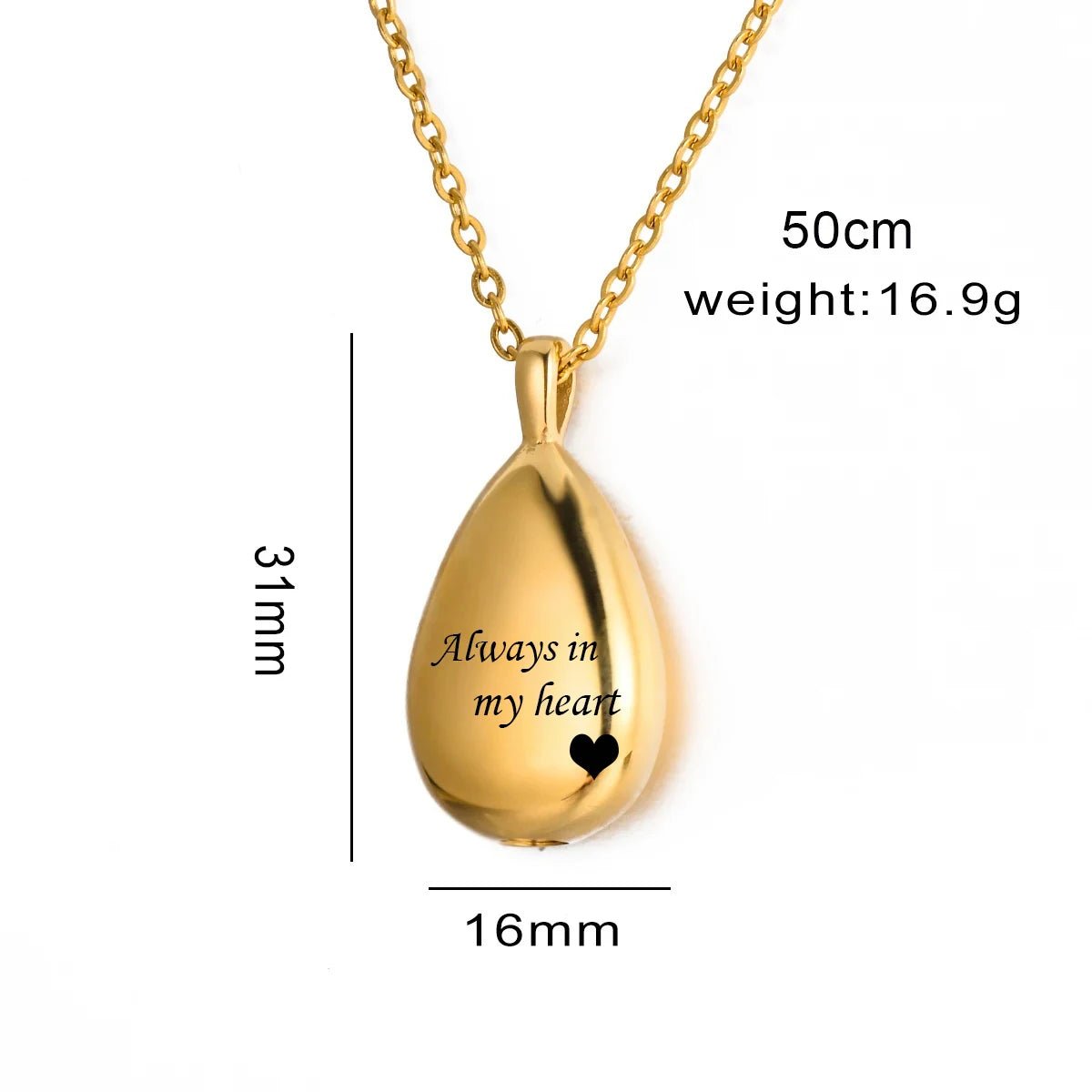 Stainless Steel Teardrop Always in my heart Pet Urn Pendant Necklace